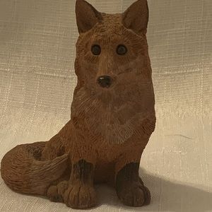 Ceramic Dog or Fox Vintage Brown White Black Small Signed Don James
